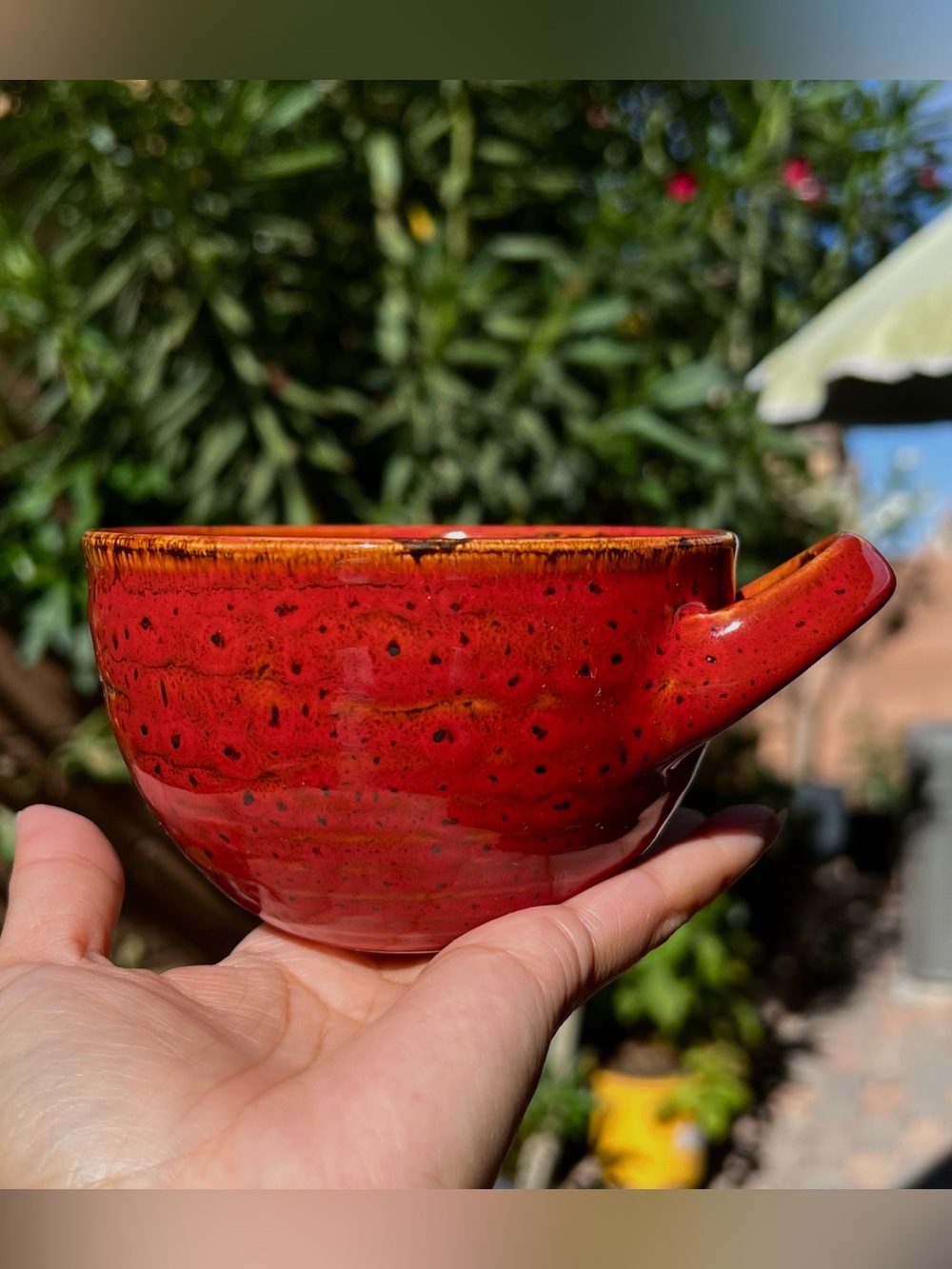 STARBUCKS Pottery Hand-painted Cup Mug Rice Bowl 2011 Red Speckle 8 oz